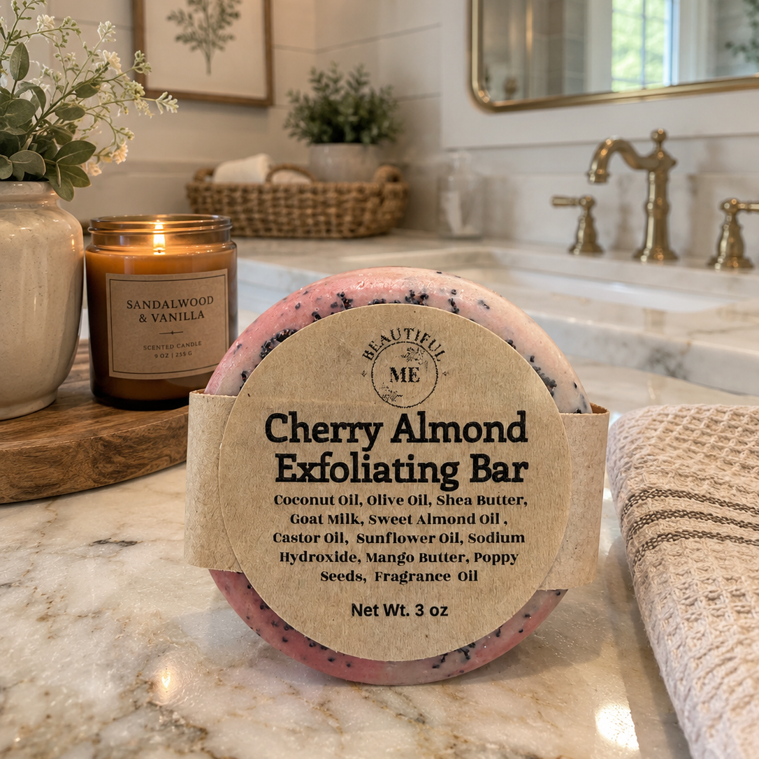 Exfoliating Cherry Almond Poppyseed Goat Milk Soap Bar 3 oz